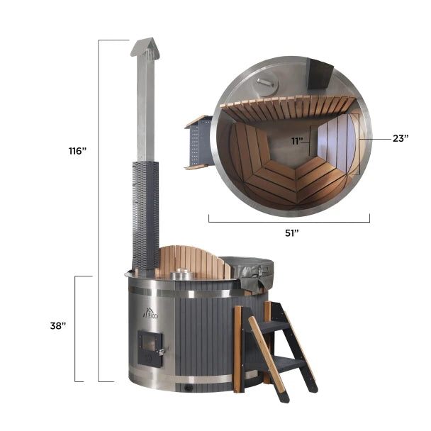 Aleko Stainless Steel Hot Tub & Cold Plunge Tub – Wood-Fired Heater – 1-3 People