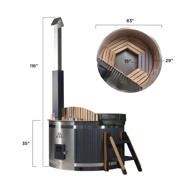 Aleko Stainless Steel Hot Tub & Cold Plunge Tub – Wood-Fired Heater – 3-5 People