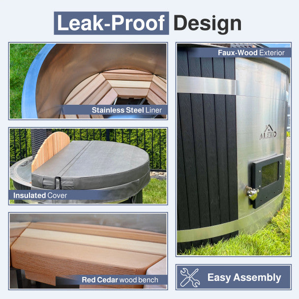 Aleko Stainless Steel Hot Tub & Cold Plunge Tub – Wood-Fired Heater – 3-5 People