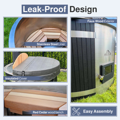 Aleko Stainless Steel Hot Tub & Cold Plunge Tub – Wood-Fired Heater – 3-5 People
