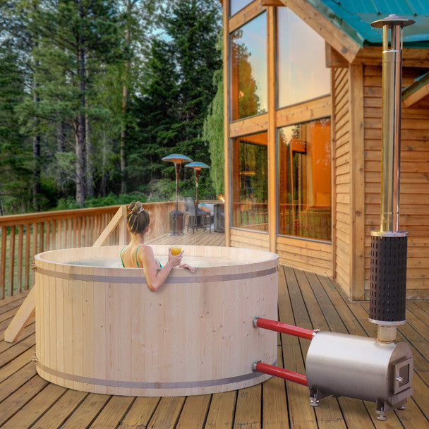 Aleko Wood-Fired Hot Tub and Ice Bath - 4-5 Person - Pine